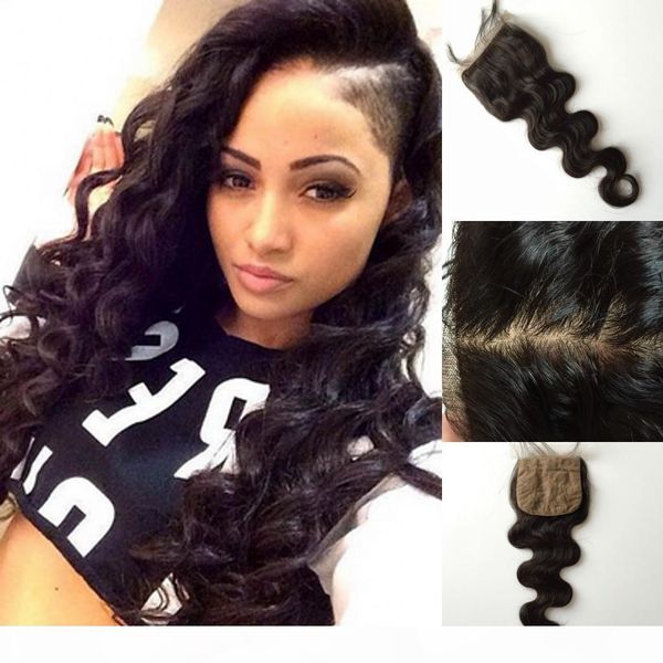 

fabulous indian remy silk base closure 8-20'' natural color quality indian virgin body wave silk closure,part body wave c, Black