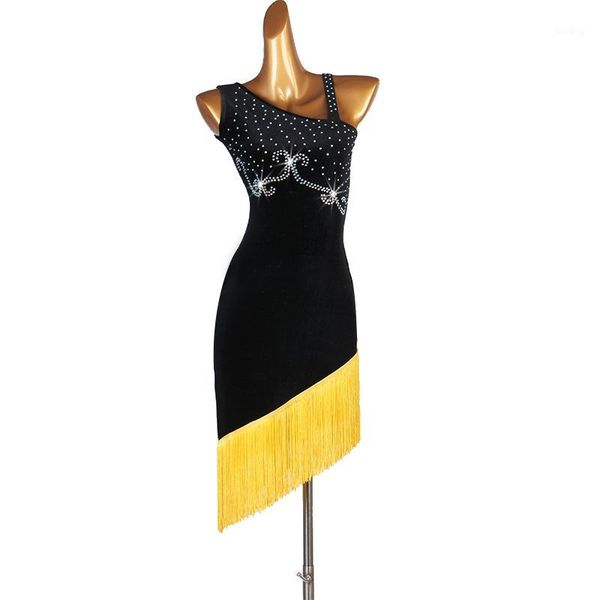 

customized latin dance dress rhinestone fringe skirt competiton dancewear women club show dress rumba latin dance costume 14561, Black;red