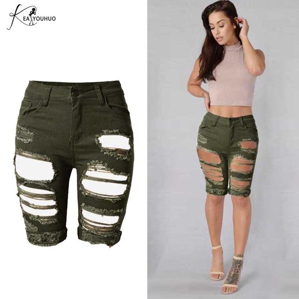 

2021 summer army green women jeans women capris shorts riding denim pocket stretch skinny high waist trousers for woman jeans, Blue