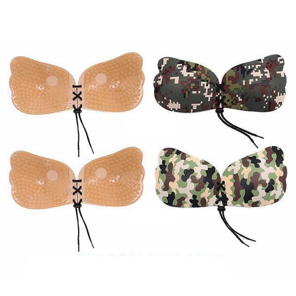

women rope camouflage color fly wings shape silicone invisible push up self-adhesive front closure sticky breast nipple bras tool