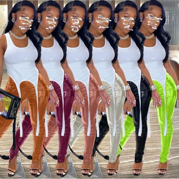 

women's pants & capris fall winter black pu leather zipper bottom mid waist stretchy tights pencil women trousers faux autumn, Black;white
