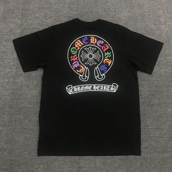 

2020 новый модный бренд crisin с коротким рукавом sanskrit подкова кольцо цвет цвет вышивка крест кожаная мужская и женская футболка, Black