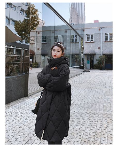 

2021 new women's winter new fashion long cotton-quilted korean buckle croissant leather thick solid female jacket 40m qioo, Black