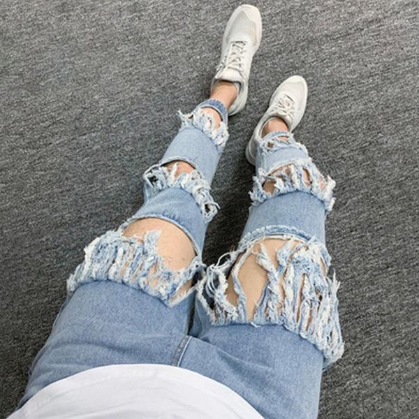 

men's jeans ripped jeans beggar pants men's slacks big size british high street hip hop stage fashion1, Blue