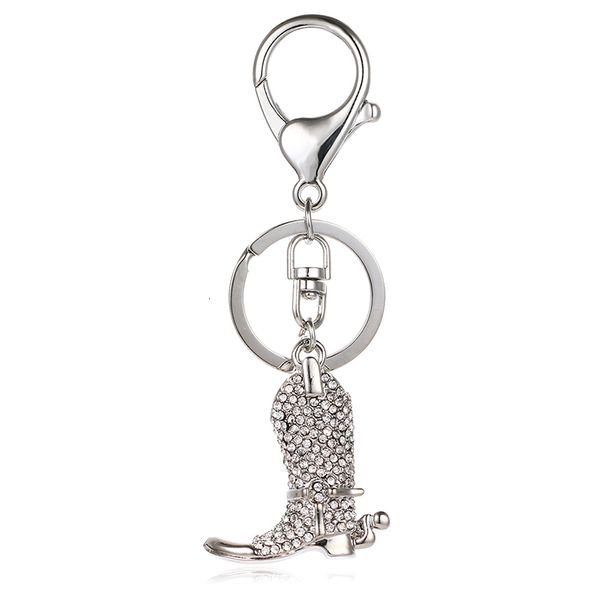 

2 color lobster clasp keyring dangle rhinestone fashion boots charm metal keychains for men accessories jewelry, Silver