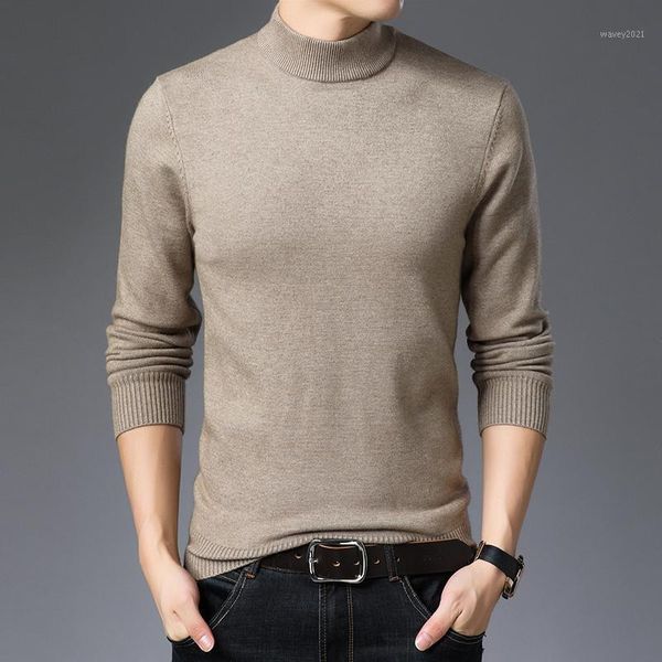 

men's sweaters 2021 nuevo otoño e invierno de los hombres suéter cuello alto color sólido informal hombre slim marca jerséis punto1, White;black