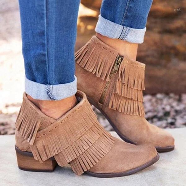 

boots autumn women shorts pointed toe low heel side zipper fringe retro fashion tassel ankle booties party shoes dress tyh61, Black