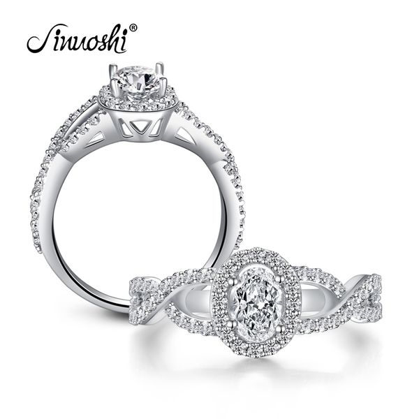 

new twisted halo ring oval shaped 925 sterling silver ring women wedding engagement lover promise fashion jewelry bridal gift y200107, Slivery;golden