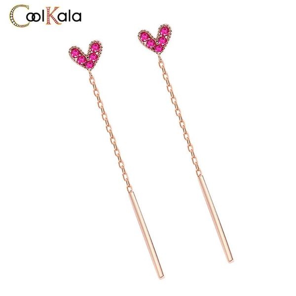 

dangle & chandelier coolkala s925 red peach heart earrings love lady sterling sier inlaid ear line simple temperament, Silver