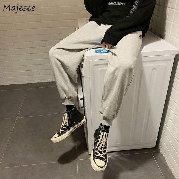 

men sweatpants bundle solid elastic waist simple korean style loose big size 2xl students streetwear all-match simple harem pant, Black