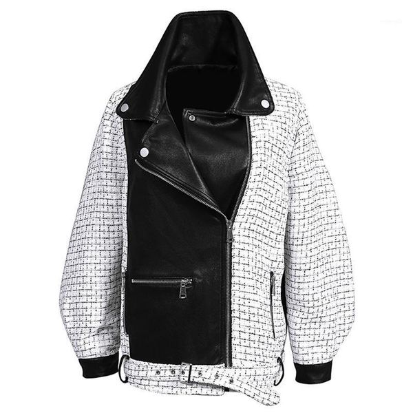 

sondr autumn winter 2020 black knitting pu leather big size t jacket new lapel long sleeve women coat fashion tide1, Black;brown