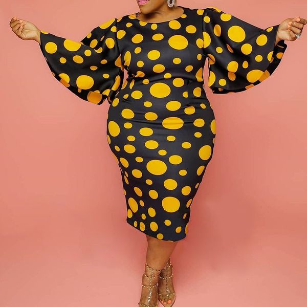 

2021 polka dot print plus size hip women's in new african summer dress 4xa7, Black;gray