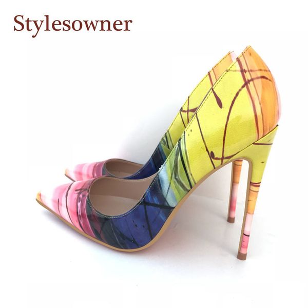 

stylesowner lady new pumps shoes 12cm heel shallow mouth pointed toe party shoe yellow color match nice shoe mujer y200702, Black