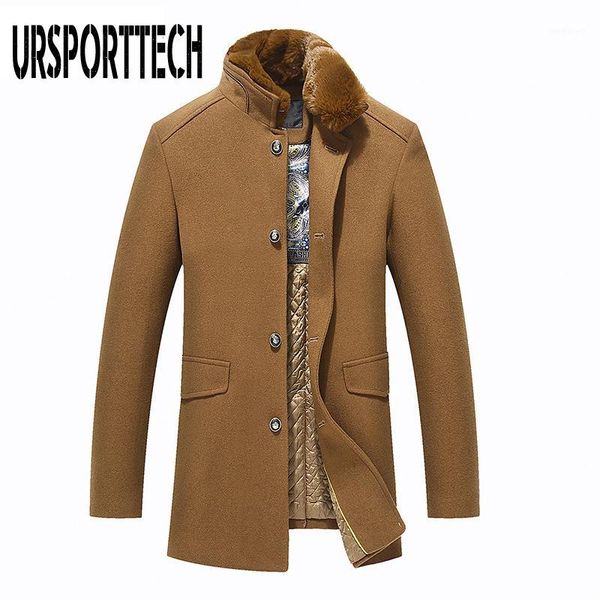 

ursporttech wool coat men winter slim fit england style woolen coat men brand clothing fashion mid-long wool coats & jackets1, Black