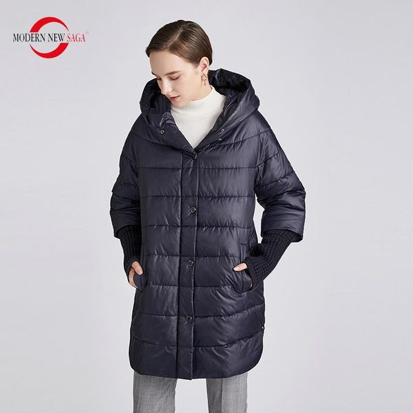 

modern new saga 2020 woman jacket hooded autumn cotton padded jacket spring women coat fashion warm puffer knitted cuffs, Black