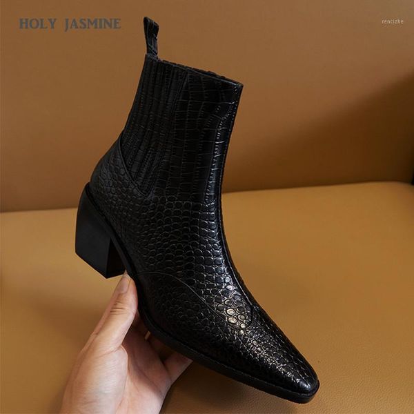 

boots genuine leather women spring/autumn pigskin short plush inside fashion high (5cm-8cm) square heel1, Black