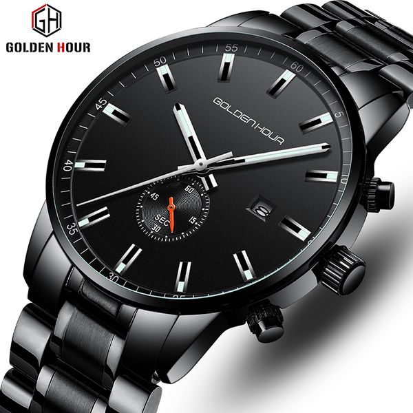 

brand goldenhour stainless sport men's watches military man fashion male clock waterproof men wrist watch relogio masculino, Slivery;brown