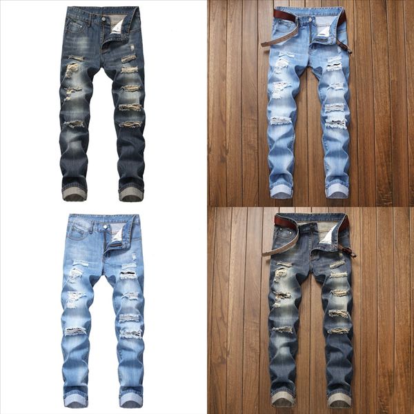 

c7dft vintage jeans men autumn hole zipper bottom stretch pantalon casual pencil jeans pants man jeans skinny fit homme hole denim pant, Black