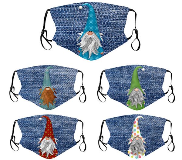 

easter face mask cartoon dwarf printed dust mask washable mouth reusable faceless gnome mask protective cloth fashion shield, Blue