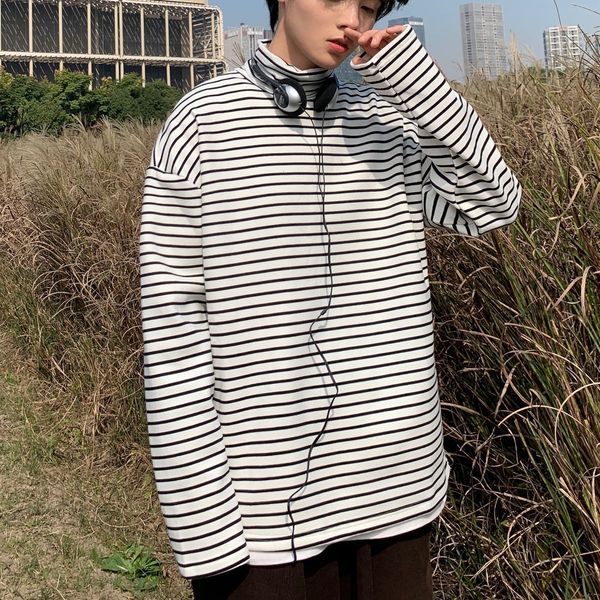 

blouse 2021 men's autumn thin new stripe shirt leisure male clothing 1233, White;black