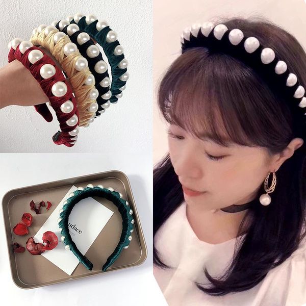 

hair accessories fashion korean style sweet big pearls hairband women girls simple beads hoop headwear