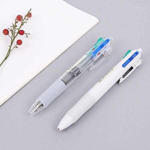 

ballpoint pens office & school pen 4 in one colored ink (black,blue,red,green) 0.5mm stationery plastic 2pcs/lot1, Blue;orange