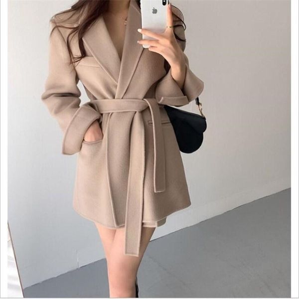 

new 2020 autumn winter women's blazers sashes jackets notched outerwear england style solid cardigan ladies coats, Black
