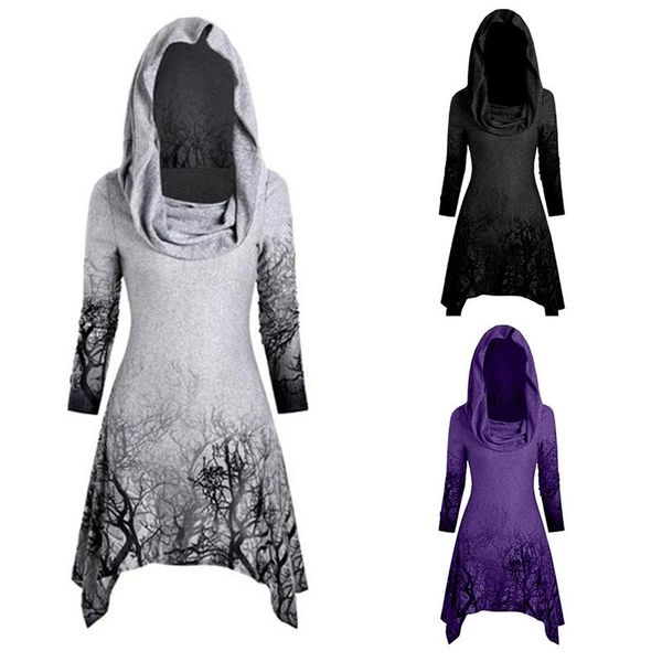 

women's t-shirt t shirt women halloween tree print convertible collar asymmetrical knitwear cloak poleras harajuku haut, White