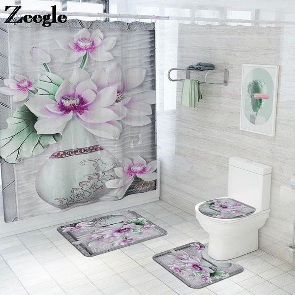 

bath mat and shower curtain set print bathroom carpet shower curtain waterproof bathroom anti-slip carpet rugs