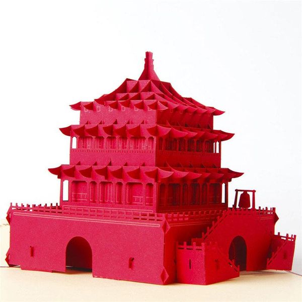 

3d laser cut handmade xi'an bell tower paper invitation greeting cards postcard business kids birthday gift souvenir collection wmtoaj