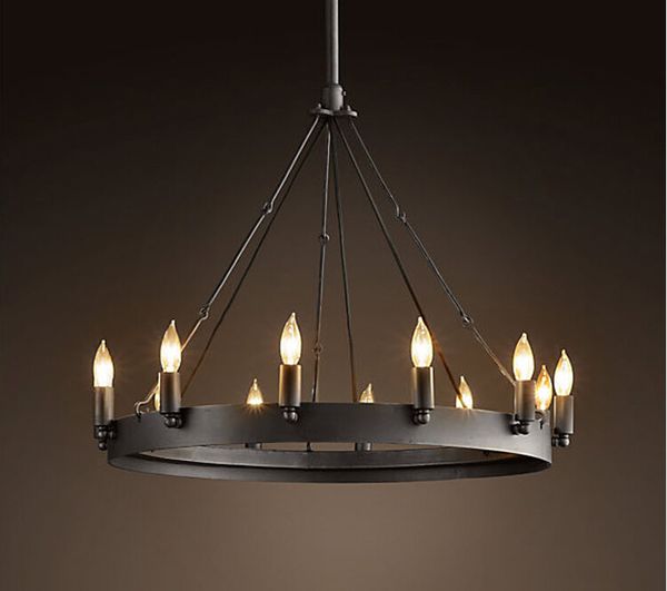 Lampadario in ferro battuto Illuminazione interna Lampadari a soppalco per soggiorno Camera da letto Cucina Nero LED Vintage Nordic Retro Lustre 12 luci