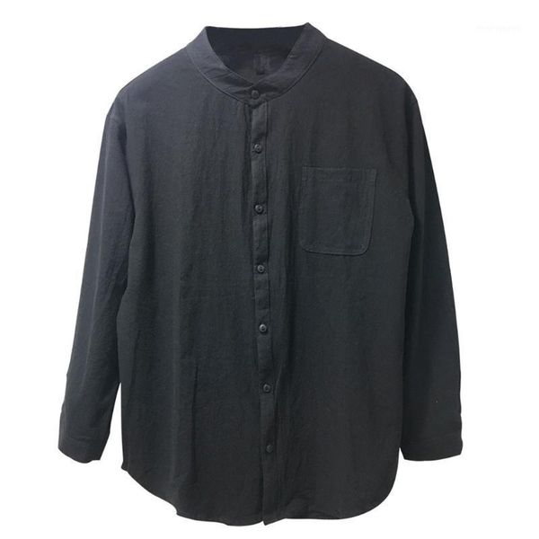 

men's casual shirts shirt men streetwear chemise homme summer button splicing linen long sleeve fashion blouse y6051, White;black