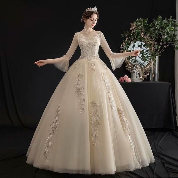 

2021 new wedding champagne line robe lasso-up bow-up three quarters dress 4kq5, Blue;red