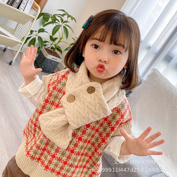 

knitted 2020 new korean button versatile children's scarf autumn and winter cashmere wool like warm shawl neck, Red;brown