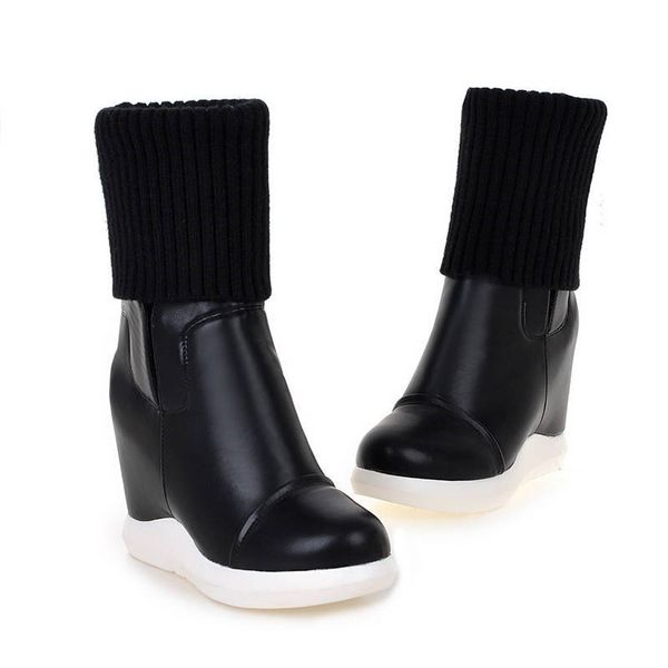 

2021 new mid-calf calf stretch wedge women's shoes autumn winter boots hvft, Black