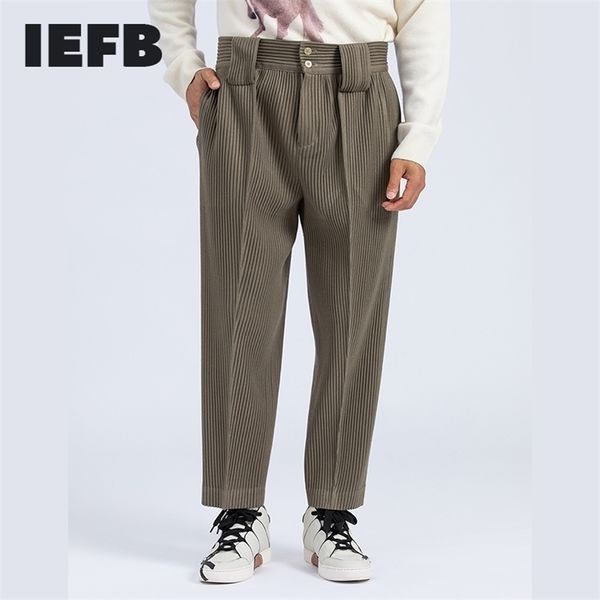 IEFB abbigliamento uomo giapponese streetwear moda pantaloni pieghettati autunno inverno metà cucitura pantaloni casual per uomo pantaloni harem 9Y4319 201109