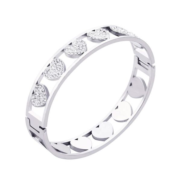 

new stainless steel jewelry for women wide bangles white crystal heart thick can open and closed bracelets gift 2020 new, Black