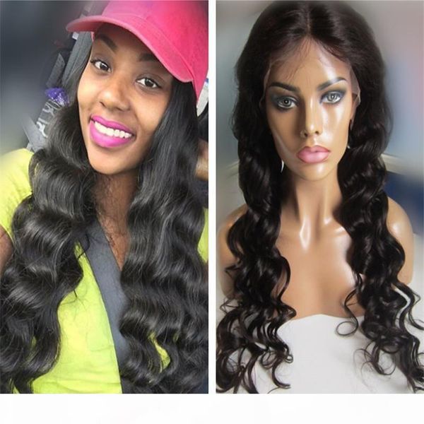 

stocking grade 1b loose wavy virgin malaysian human hair high ponytail front lace wig ing, Black;brown