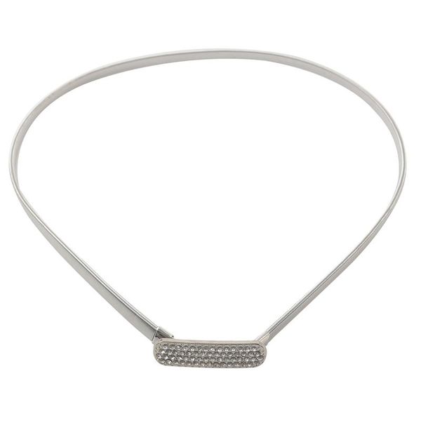 

women metal rectangle decor interlocking buckle elastic waist chain, Black;brown