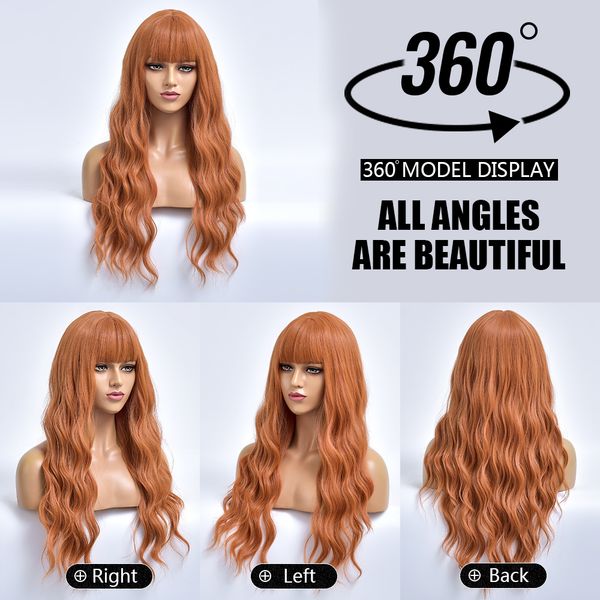 

costume accessories orange long wave colored daily hair synthetic wigs for white women with bangs cosplay natural heat resistant fiber femal, Silver