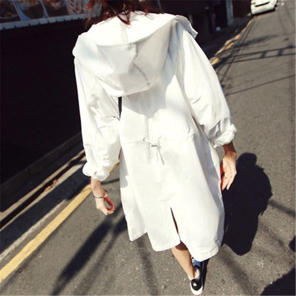 

2020 new women's white sun protection clothing spring summer long trench coats loose casual korean hooded windbreaker m386, Tan;black