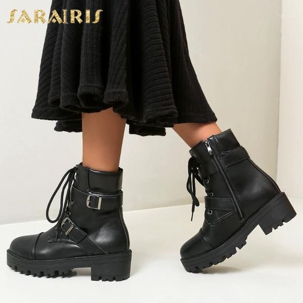 

boots brand big size 43 non-slip platform suqare heels fashionable shoelaces ankle winter shoes women female1, Black