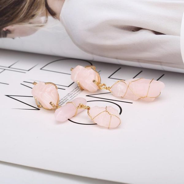 

hand-woven pink gemstone earrings all-match geometric asymmetric ear pendant women's jewelry hand-wo qylome, Black