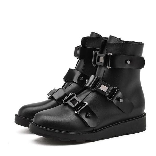 

chunky platform women's ankle boots 2021 autumn winter punk buckle snow boots woman low heels winter demonia ymb281-1, Black