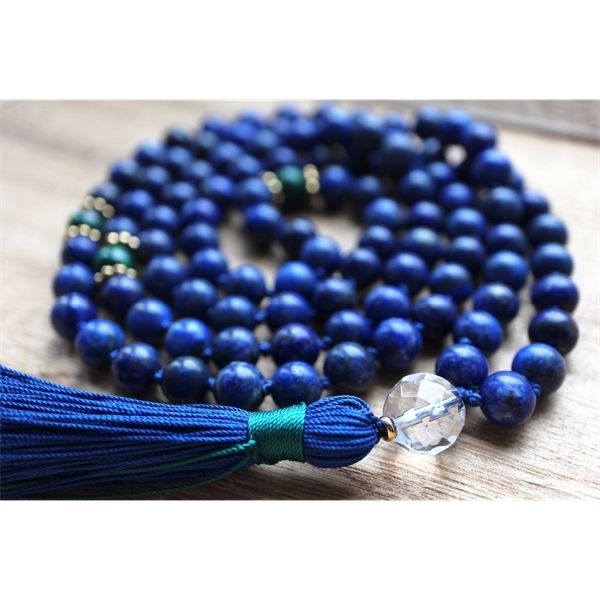 

hand knotted lapis lazuli beads 108 mala meditation prayer necklace yoga jewelry tassel necklaces q1121, Silver