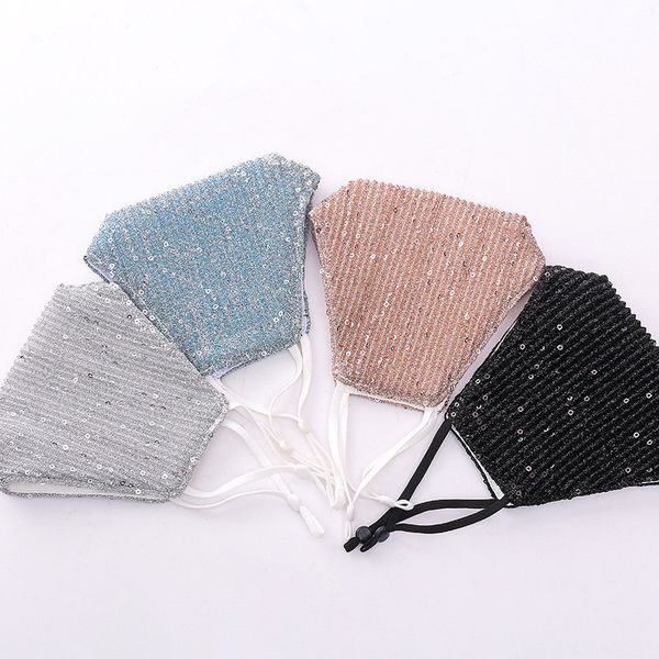 

designer adjustable women face mask bling sequins cycling camping travel mask 100% cotton washable reusable cloth masks