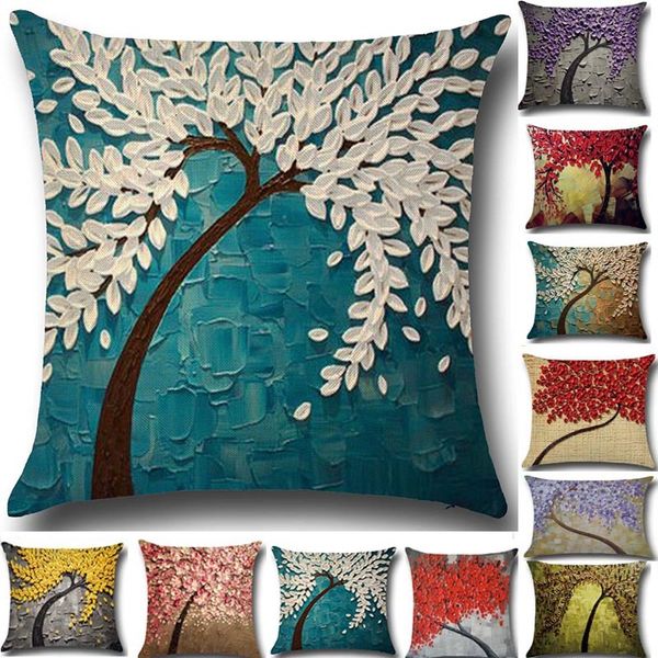 

tree of life flower pillow case 3d cushion cover linen cotton throw sofa bed pillow covers christams home decorative 20 designer wx9-751
