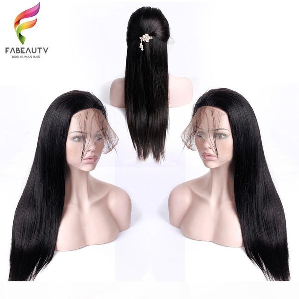 

brazlian straight hair 360 lace frontal closure with baby hair pre plucked hairline natural color can be dyed remy hair fabeauty, Black