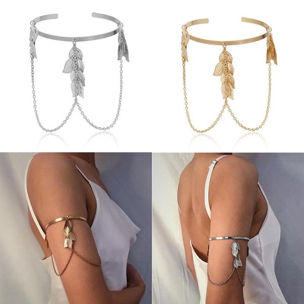 

upper arm bracelet cuff leaves charms bracelets bangles armband for women female fashion jewelry, Black