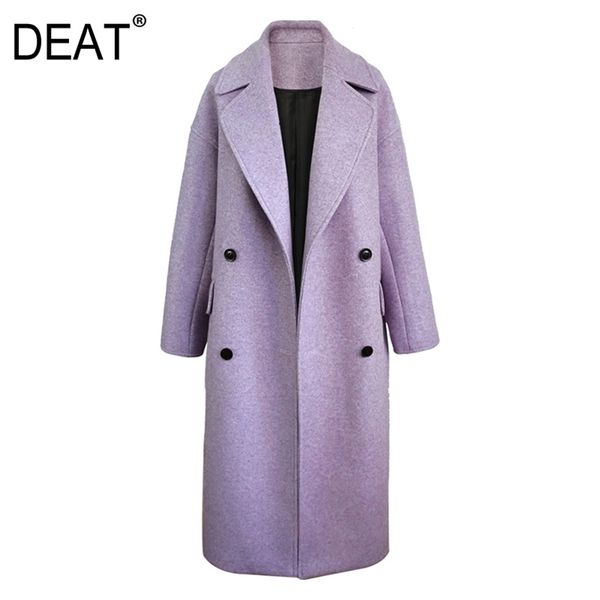 

deat new autumn fashion women's woolen coat full sleeve high street purple lapel collar solid loose wild elegant tx254 201216, Black
